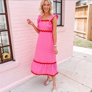 Chic Pink Ruffle Midi Dress
